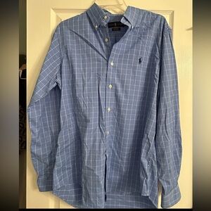 Ralph Lauren Men's M Classic Fit Performance Blue Gingham Check Button Up Shirt